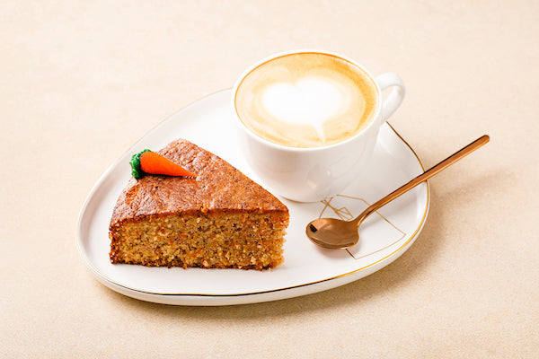 Carrot cake with hot/cold coffee